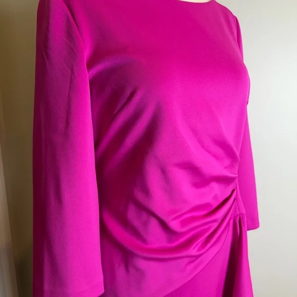 NWT Size 16 Stretch Women's Fuchsia Sheath Dress with Side Drape - Picture 2 of 9